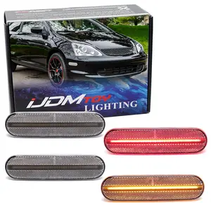 iJDMTOY 4pc Set Semi-Clear Lens Amber/Red Full LED Strip Front/Rear Side Marker Light Kit For 2002-2005 Honda Civic Si/SiR 3Dr Hatchback ONLY