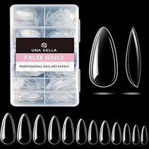 UNA GELLA Gel x Almond Fake Nail Tips - 216pcs Medium Pre-Shaped for Long-Lasting Acrylic Nails, Perfect for DIY at Home Nail Salon - 12 Sizes