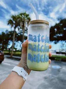 16oz - Glitter Matcha, Matcha, Matcha Glass Cup