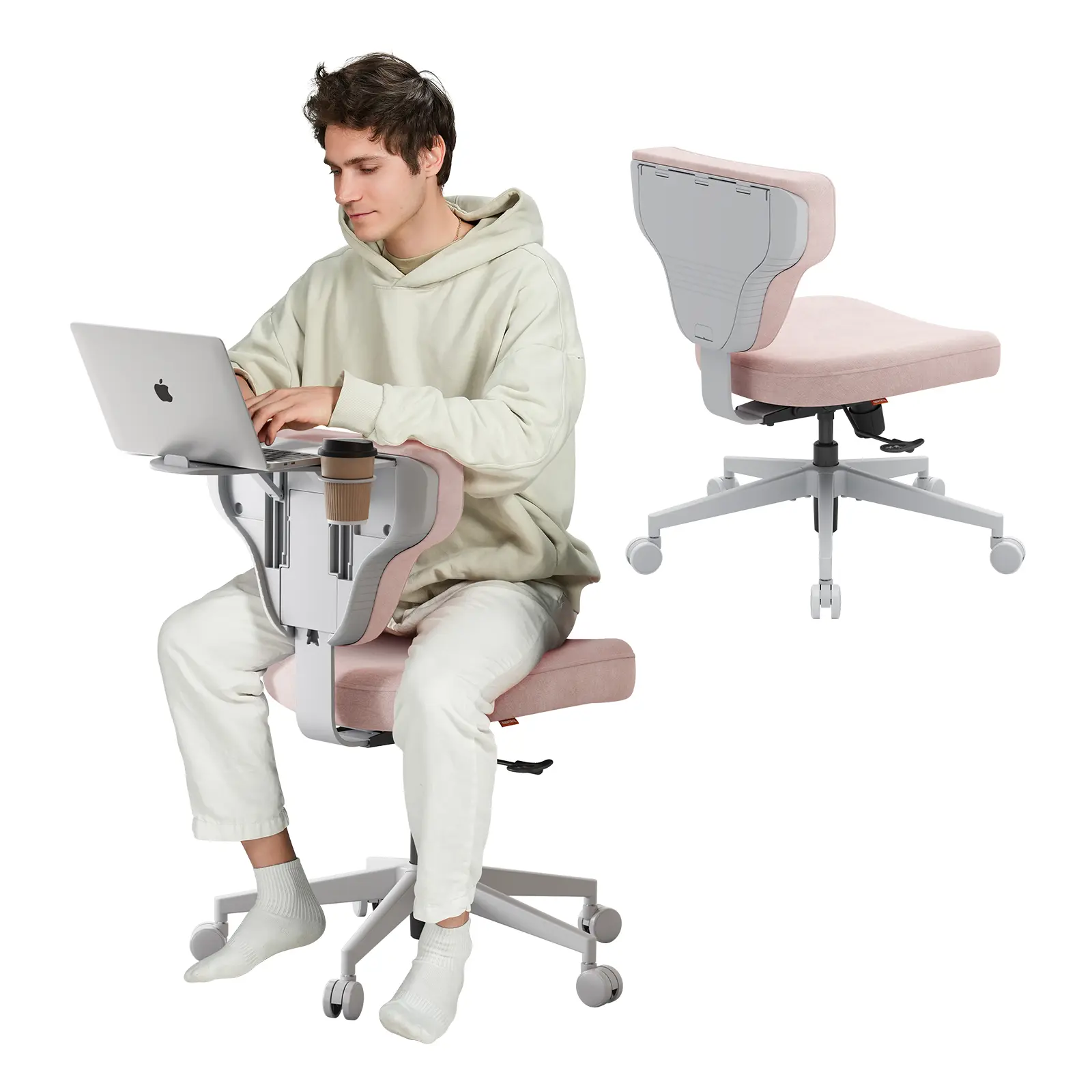 Newtral Office Chair with Caster Wheels, Seat Cushion, Back Cushion, Foldable Back Tray Table, Cup Holders - Adjustable Height, 300 lbs Capacity, Pet Friendly, Modern Design, Balanced Elasticity, Base Mechanism, Assembly Required for Home/Office Use, Dura
