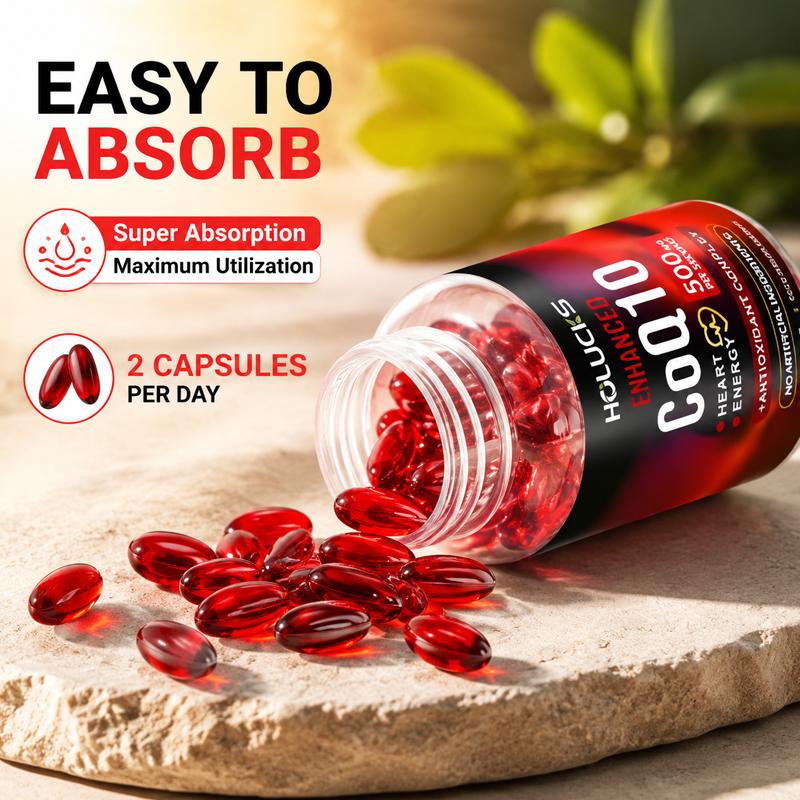 Enhanced CoQ10 500mg, with Citrus, Grape Seed, Turmeric, Amla Extract, Trans-Resveratrol, Garlic, Support Heart Health, Antioxidant, Energy Production, Coenzyme Q10 Dietary Supplement Capsules