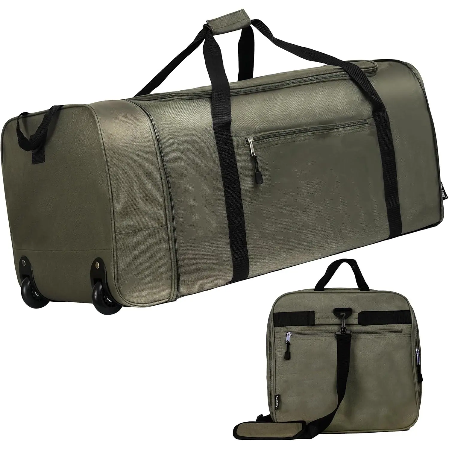 100L Foldable Rolling Duffel Bag with 2 Wheels, Light Weight Travel Duffel bag with Large Loading Capacity, 32 inch Rolling Duffel bag with  Strap for Travel Camping , Green