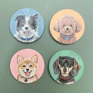 Handmade Dog Portrait Fridge Magnet Acrylic Art Eco-Friendly PLA Plastic 5cm Diameter Universal Decor Gift for Pet Lovers Kitchen Metal