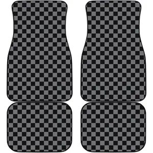 Set of Checkered Grey And Black Car Floor Mats - Includes Front And Rear Covers, Universal Fit, All-Weather Protection - Car Interior Additions, Chic Design, Easy to Clean - Perfect for Vehicle Owners