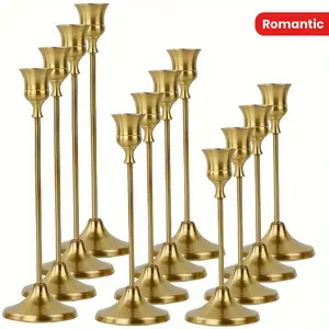 12Set Gold Cone Candle Holders, Modern Vintage Table Centerpiece, Christmas & Wedding Decor for Home Fireplace Mantel, Premium Gift Choice