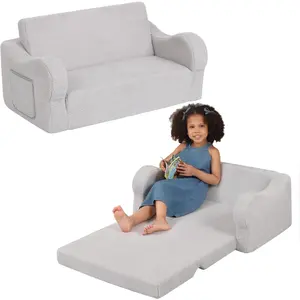 Extra Wide  Chair, 2-in-1  Couch Fold Out, Convertible Sherpa Sofa to Lounger for Boys & Girls, Grey