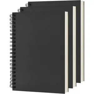 Blank Spiral Notebook, 3-Pack, Soft Cover, Sketch book, 100 Pages / 50 Sheets, 7.5 inch x 5.1 inch, 100GSM, (Black)