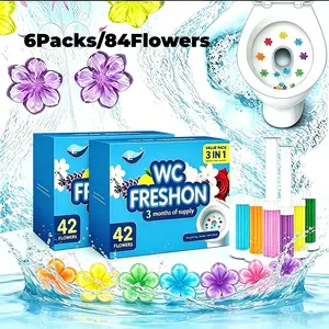 6‑Tubes / 2‑Boxes Toilet Gel Stamps, 84 Counts Flower Toilet Cleaner Gel, Long‑Lasting Bathroom Freshener, Odor Fighter Odor Eliminator, Gentle Natural Fragrant Household Toilet Cleaner，scent gel，home essentials