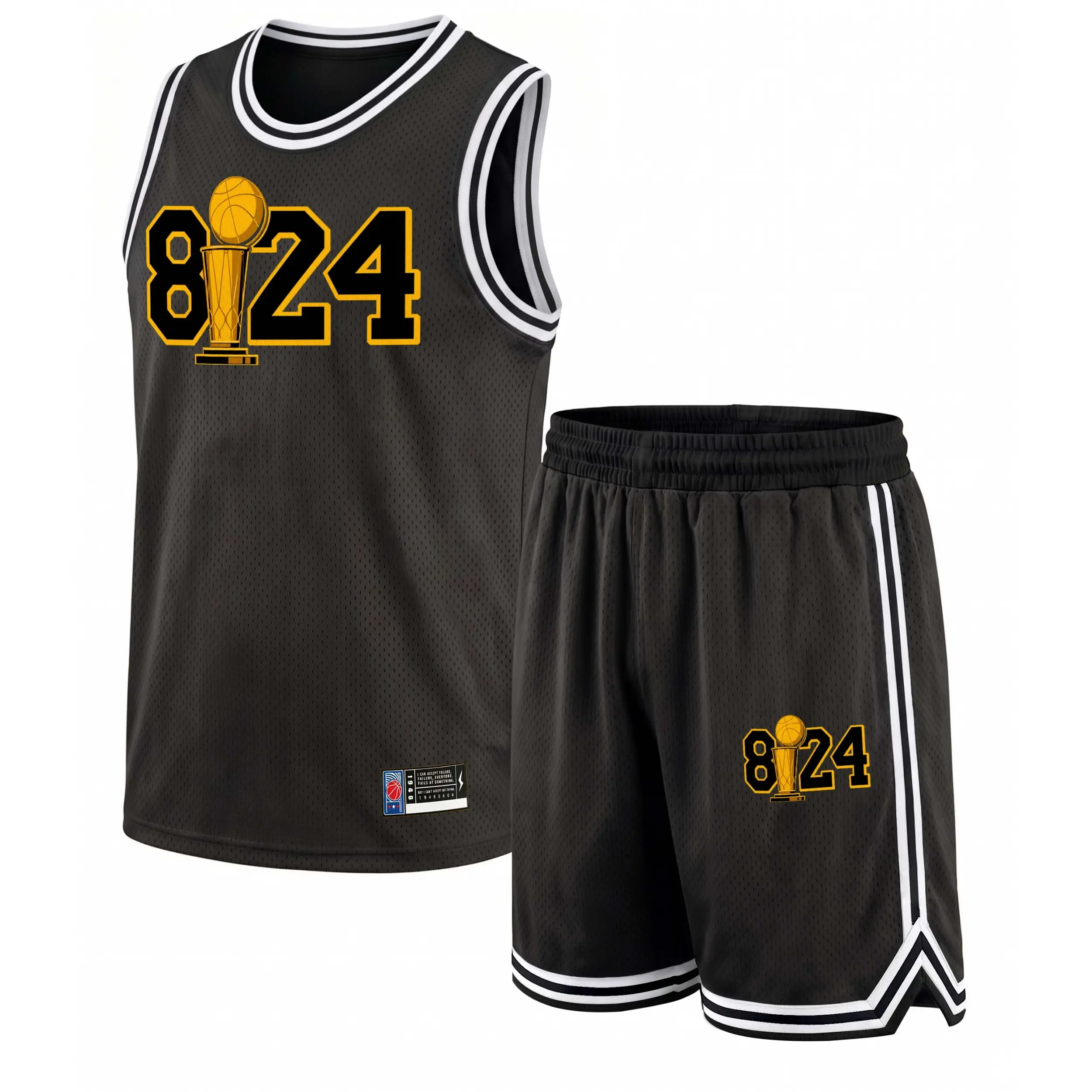 Men's Basketball Jersey Set, 2-Piece Color Block Sportswear with Bold 8 24 Graphic, Quick Dry Breathable Mesh Top and Shorts, Dry Clean