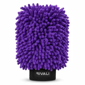 Rivali Car Care Professional Chenille Microfiber Wash Mitt - Ultra Soft Scratch-Free Premium Car Wash Mitt for Cars, Trucks & SUVs - Plush Absorbent Microfiber Cleaning Glove, Purple