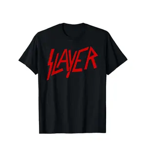 Slayer Classic Red Logo T-Shirt, Thrash Metal Band Graphic Tee, Vintage Rock Merch Shirt, Casual Crewneck Short Sleeve, Black, Unisex Streetwear, Heavy Metal Music Top for Men Women