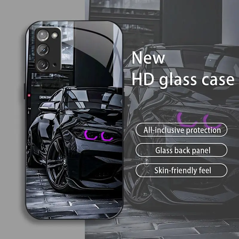 Black Racing Drop-Resistant Glass Phone Case for Galaxy Note20, Full-Cover Back Panel, Skin-Friendly Feel, Protective Film, Mobile Phone Accessories 995
