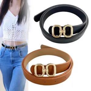 2 pieces women's PU leather belt, brown and brown, with gold buckle - perfect for jeans, dresses and skirts