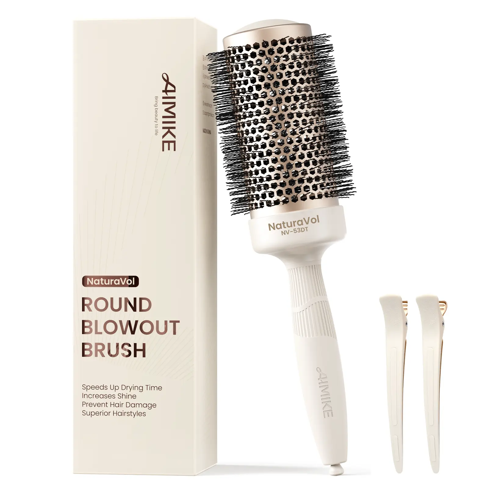 AIMIKE Blowout Round Brush, NaturaVol Medium Round Hair Brush for Fine Hair with Nano Thermal Ceramic Tech, for Blow Drying & Styling, Adds Volume & Smoothness, Blowout Brush