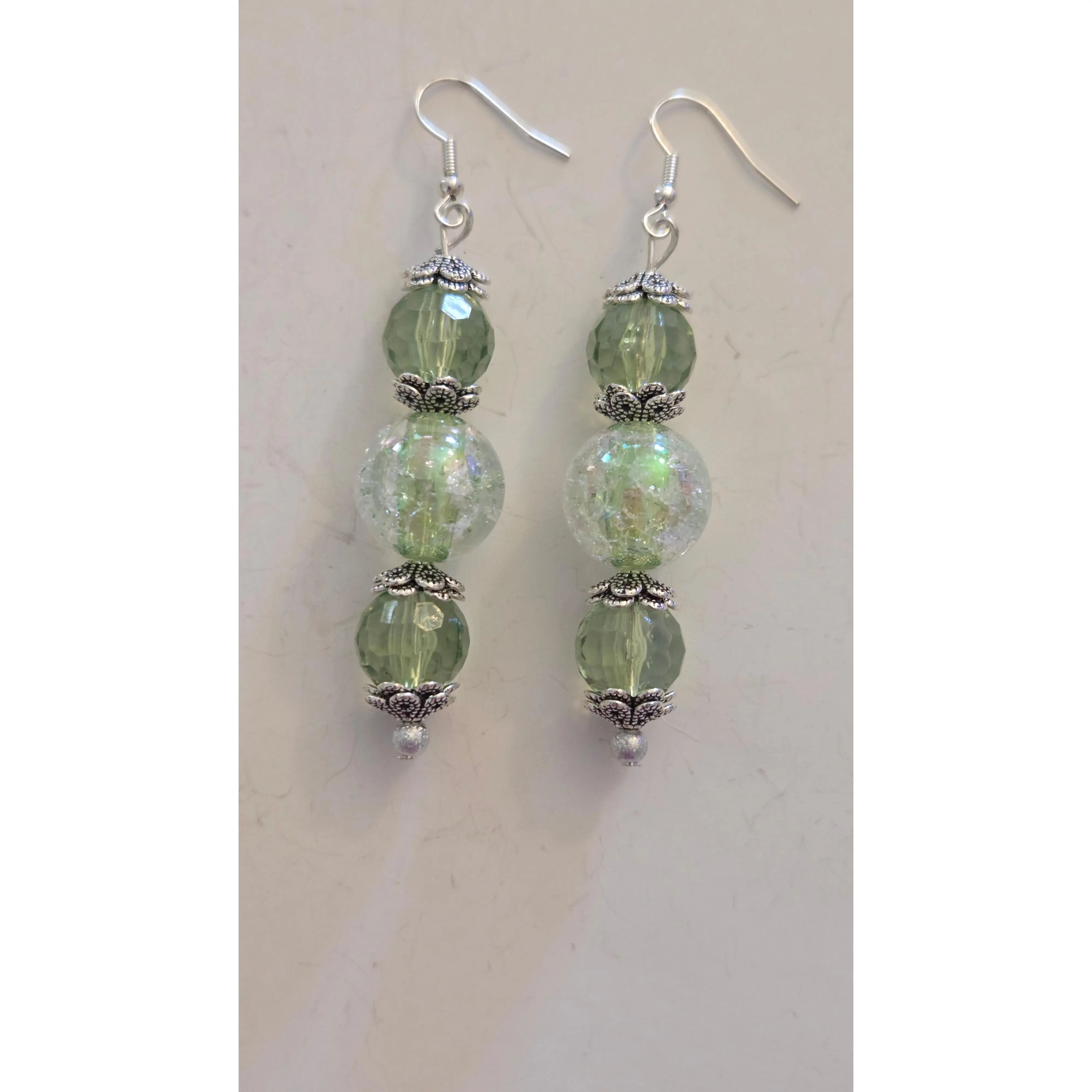 Green Beaded Earrings  #4810