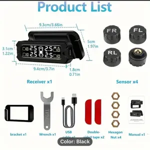 Solar Powered Tire Pressure Monitoring System Kit - Real-Time Pressure Alerts, Angle Adjustable External Sensor, Detachable Bracket - For Car, SUV, Pickup, MPV, ORV Vehicles