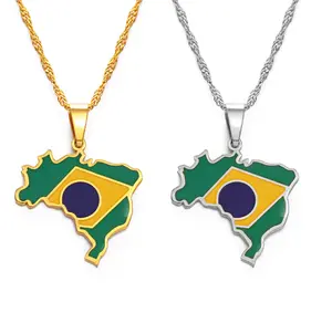 Brazil Map with flag Pendant Necklace