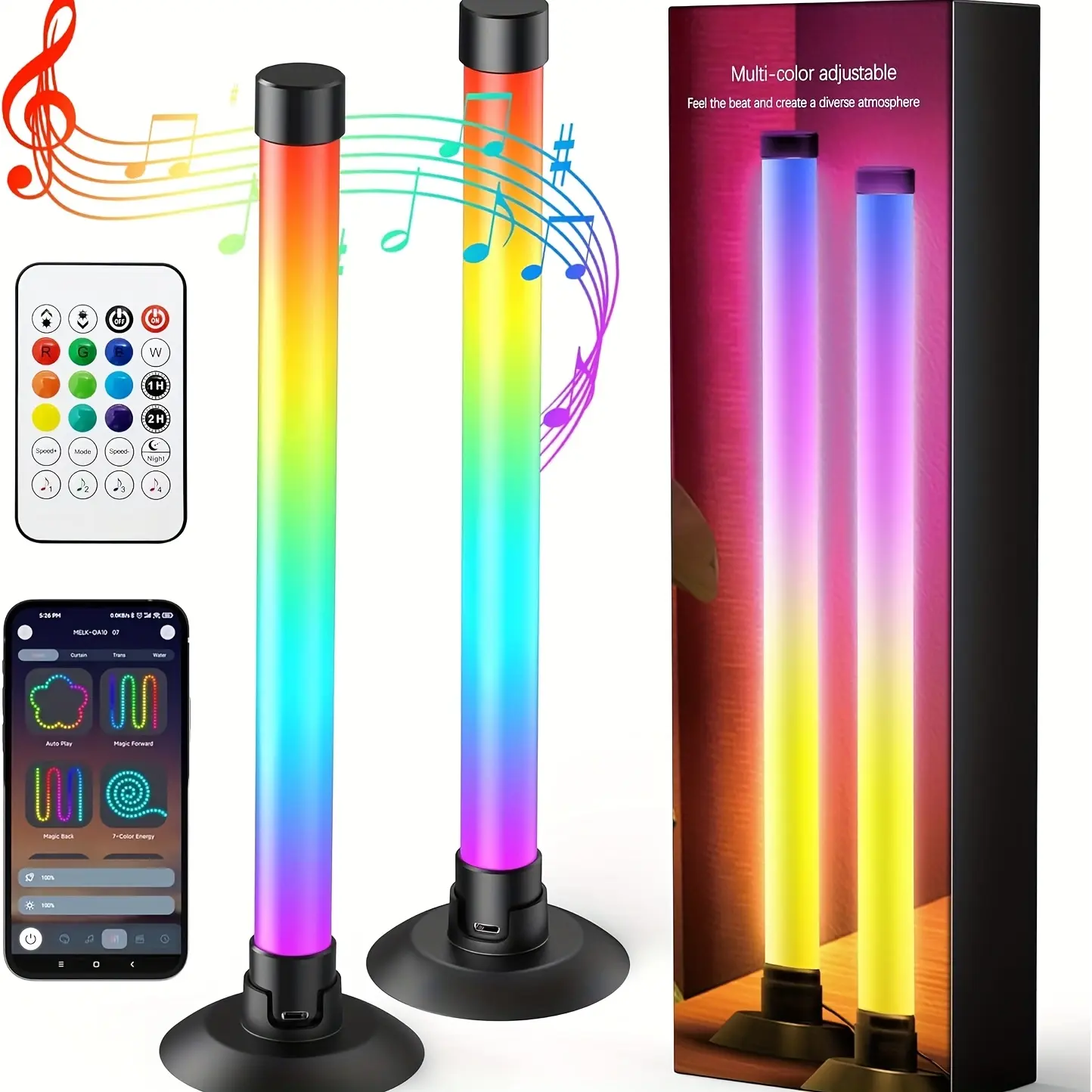 RGBIC Light Bar & RGB Night Lamp Set (2 Light Bars, 2 Night Lamps) - USB-Powered Computer Desk Lighting, App/Remote/3 Control Methods, 8 Scene Modes, 16M Colors, Dynamic Music Synchronization