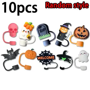 Halloween Theme Reusable Straw Caps, Silicone Straw Topper, Drinkware Accessories, 3D & 2D Designs, Fits 10mm Straws, Cute Ghost Bat Owl Witch Hat Pumpkin Patterns, Party Gifts, Fun