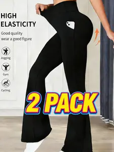 2pcs Western style high-waisted fashionable casual sports pants women's yoga pants flared pants tiktokshopspringglowup