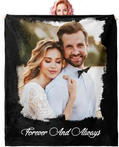 Custom Blanket with Picture, Personalized Wedding Gifts-Throw Blankets with Photos Text, Customized Photo Blanket for Couples Boyfriend Girlfriend Birthday