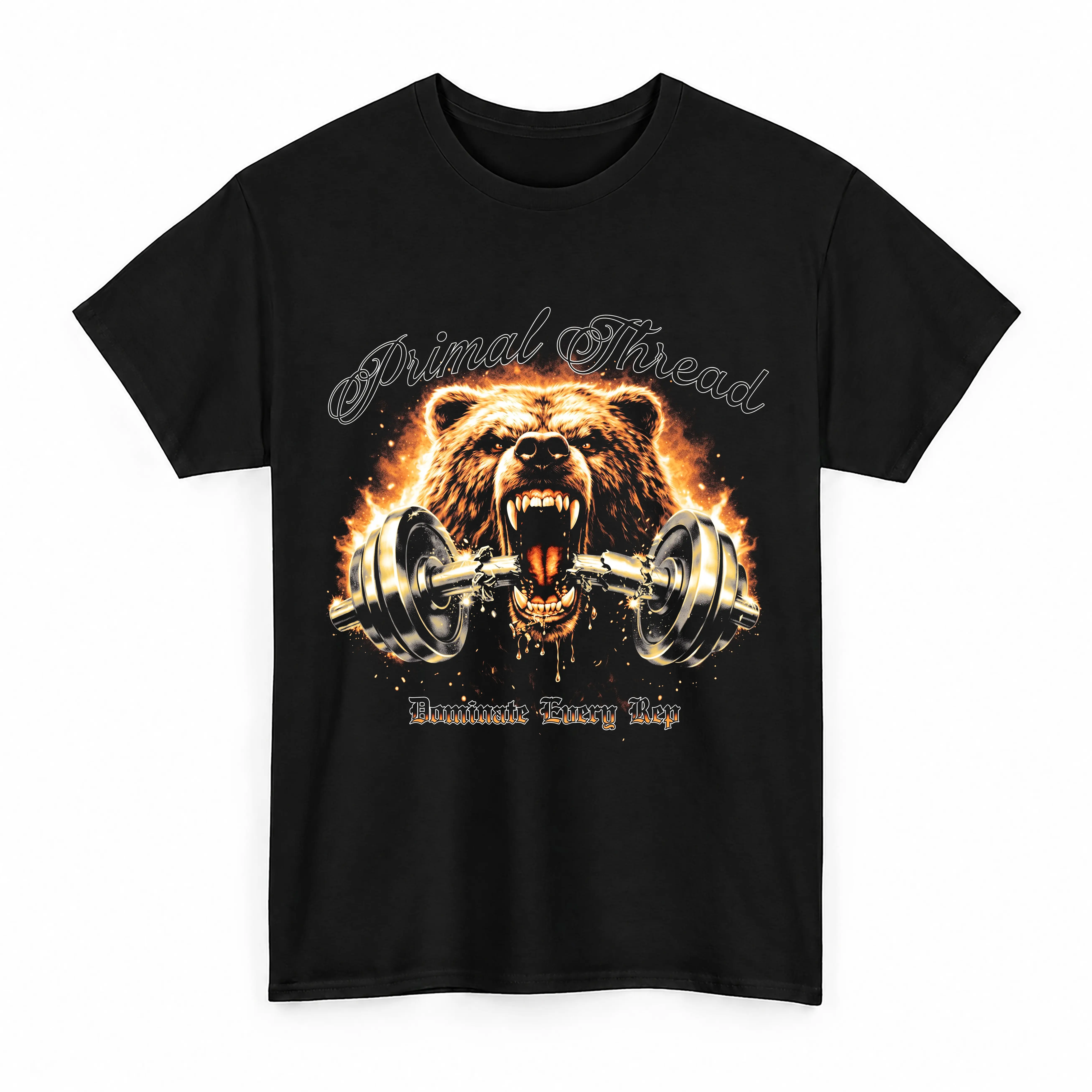 Gym Workout Graphic Tee Ferocious Bear Lifting Barbell T-Shirt Motivational Fitness Training Oversized Shirt