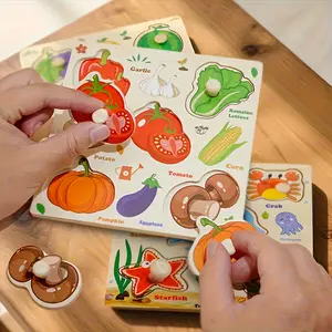 Colorful, diverse styles of children's hand-grasping board, exercise hands-on ability, for early childhood learning, ideal gift recognition fruit board - 3D wooden puzzle wooden educational toy - develop logical thinking - exercise hand-eye coordination