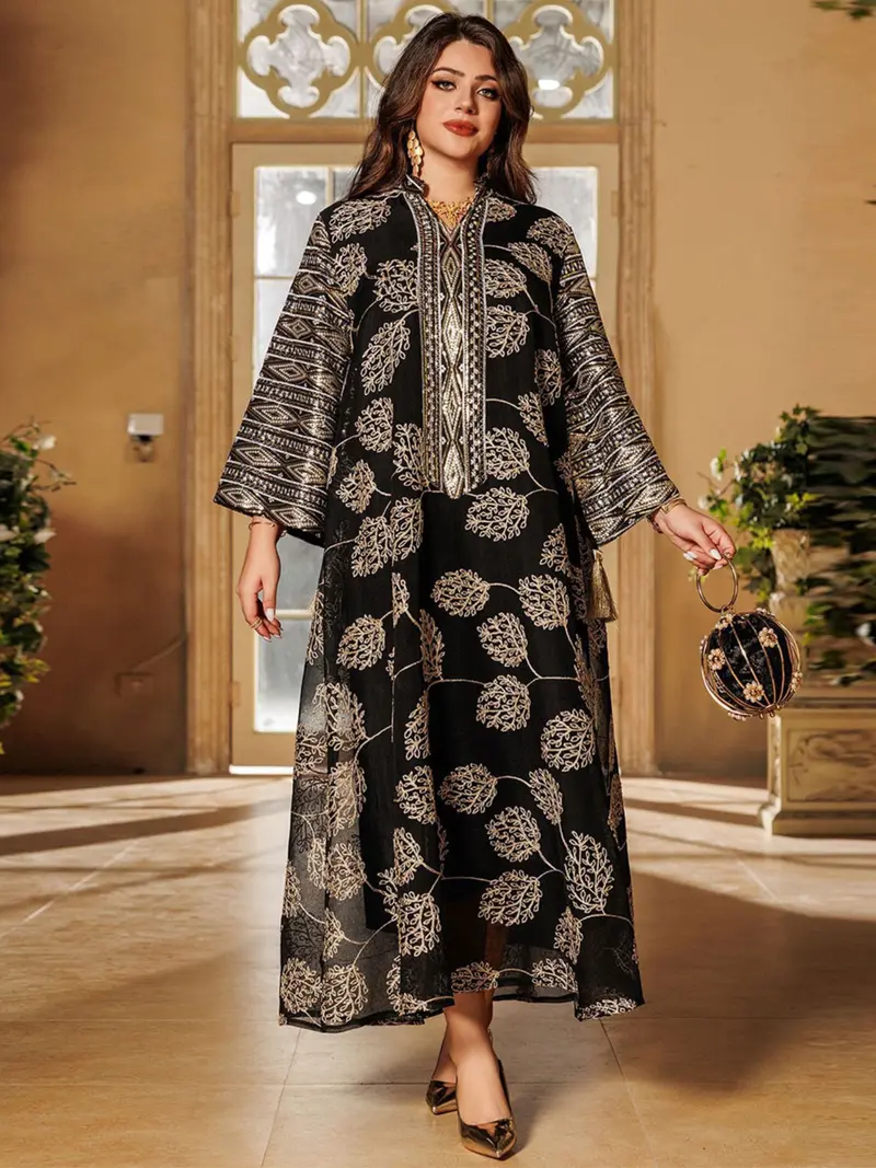 chinese dress ladies Eid Dress Women Middle East Arab Embroidery Woven Fabric Kaftan Dress –  Urgarment main image 0