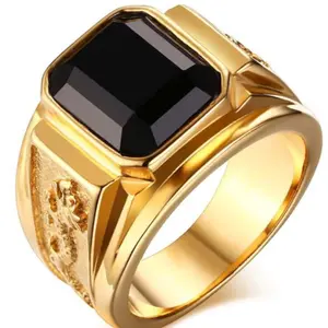 Classic large square Cubic Zirconia men's ring, available in black/red/blue