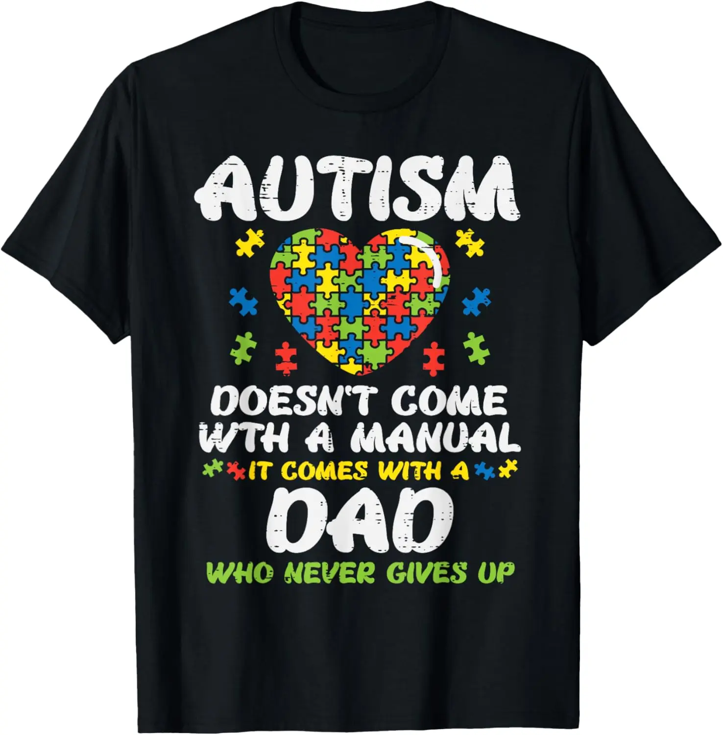 Women's Casual Vintage 100% Cotton Short-Sleeve Graphic T-Shirt, Autism Dad Awareness Puzzle Print Streetwear Clothes