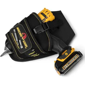 Pro Drill Holster – Left and Right Handed Design, 1680D Ballistic Polyester, Magnetic Storage for Drill Bits, Adjustable Strap for Secure Drill Hold, 8 Slots for Fasteners - Black.