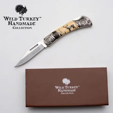 Wild Turkey Handmade Lock Back Manual Folding Knife - Wildlife Collection, Deer Handle, 1-Hand Operation, Limited Edition Collectible Compact EDC Pocket Knife w/Display Box, Mens Gifts (Birthday, Unique for Man, Boyfriend, Guys), Birthday Gifts For Him