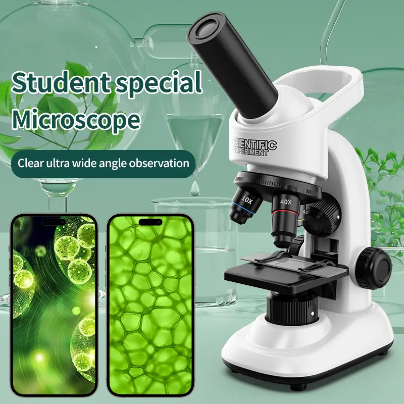 Kids Microscope Kit, 40X-1600X Beginner Microscope for Kidswith LED Light, Prepared Slides, Phone Adapter and LabTools, STEM Science Toy for Ages 5-12