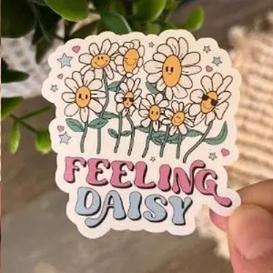 Retro Flower Positive Affirmation Sticker Feeling Daisy Durable Vinyl Decor Decorative Smooth Waterproof Matte Ornaments