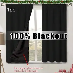 1pc Full Blackout Small Curtain, Rod Pocket Top, Lightweight Polyester Fabric, Ideal for Kitchen, Bedroom, Office, Summer Sun Protection