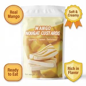 3 Packs Of MANGO NOUGAT Made with real mango pieces and a creamy  milky center  these candies are a taste of pure indulgence  Each bite is a burst of  sweetness and a satisfying gummy texture  Individually wrapped for freshness