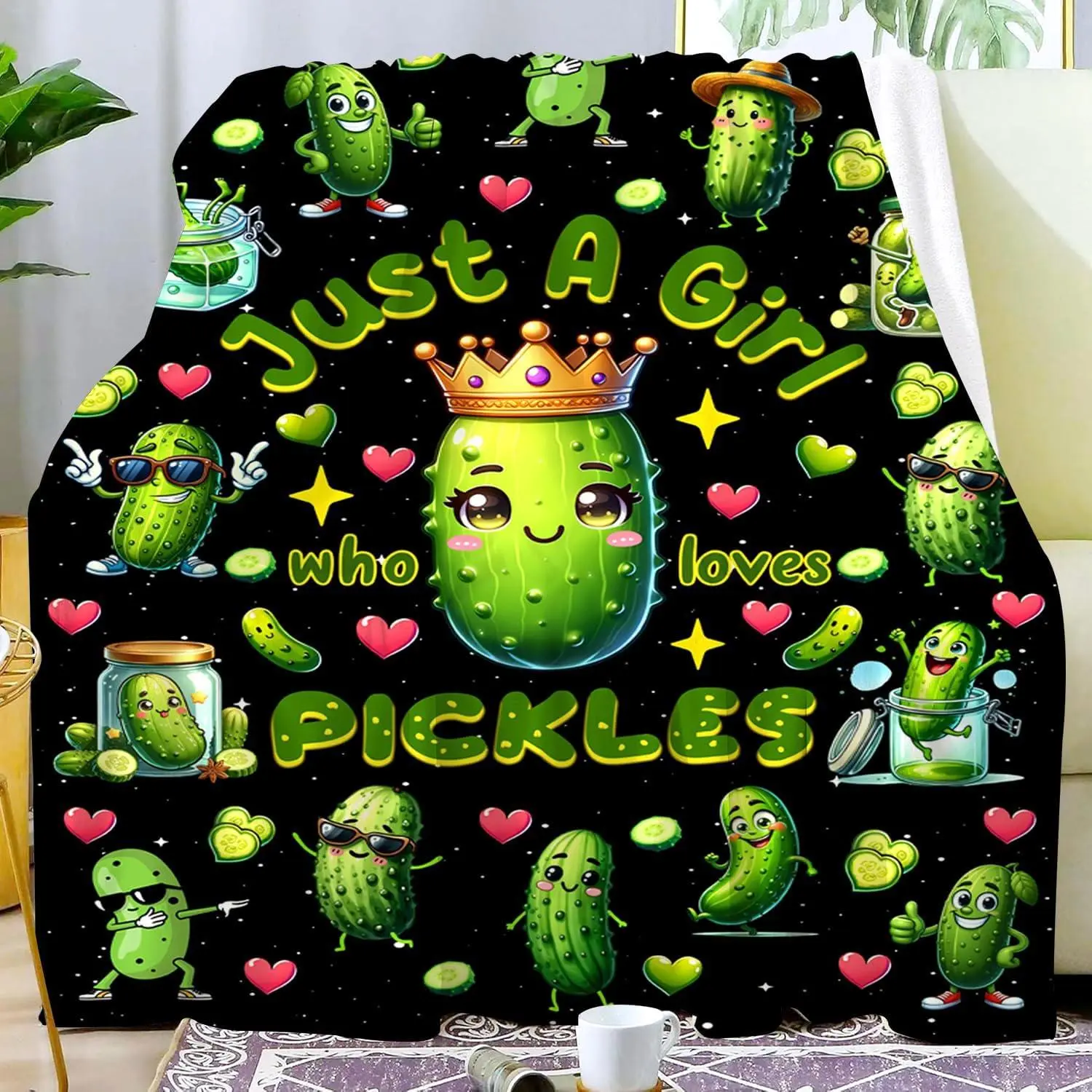 Pickle Blanket Gifts for Pickle Lovers Stuff Pickles Blankets and Throws Plush Soft Flannel Merch Cute Funny Pickles Gifts for Women Girls Boys Kids Teens Adults Room Decor