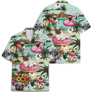 Funny Pug Hawaiian Shirt: Summer Beach Vacation Button-Down