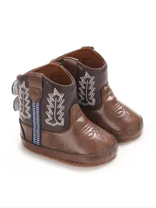 Baby's Patchwork Embroidered Boots, Casual Soft Sole Anti Slip Boots for Fall & Winter, Newborn Infant Toddler Walking Shoes