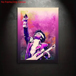 1 Set Frameless Canvas Painting Print Poster,Classic Retro Abstract Portrait Expressionism Pop Art,Purple Rain Singer Prince,Gift for Music Lover,Gift for Bedroom,Office,Living Room,Dorm Hallway,Kitchen,Mural,Wall Decoration,Room Decor,Modern home decor