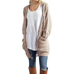 Women's Loose Open Front Long Sleeve Chunky Knit Cable Cardigans Sweater with Pockets