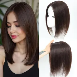 Hair Toppers For Women 9x13 100% Real Human Hair 11 Inches Toppers For Thinning Hair Women Dark Brown Color HairPiece Solve Slightly HairLoss And Covering Gray