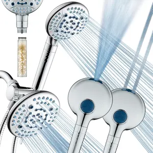 AquaCare High  6-way Dual Shower  Combo with Built-in Filter & Power Wash - Clean Tub, Tile & Pets. Remove Chlorine, Lead & Toxins from Water to Protect , Hair, & Nails. Chrome Finish