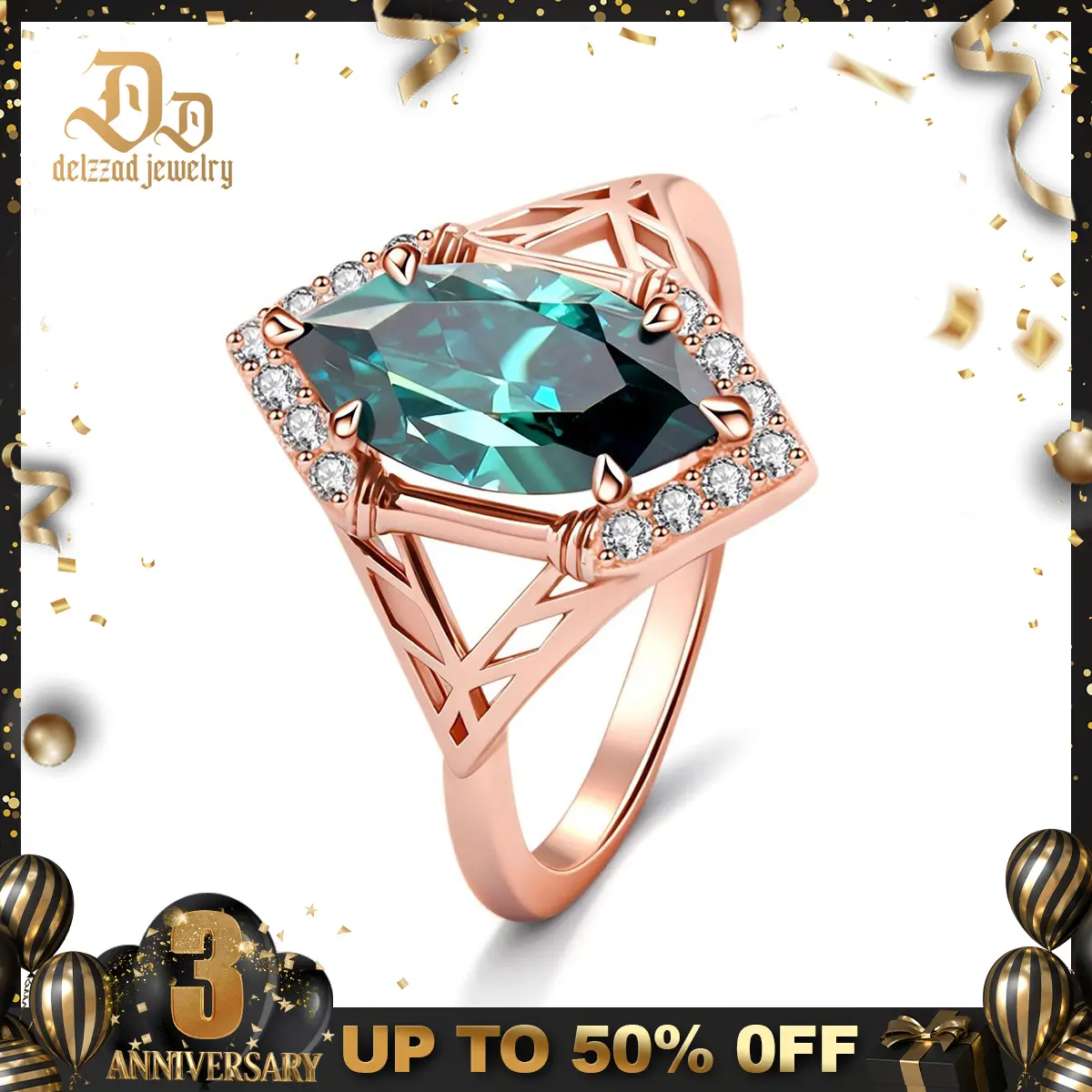 Delzzad 2ct Sparkle Halo Ring Marquise Cut Engagement Ring Synthetic Moissanite Ring Jewelry S925 Green Bliss Ring Perfect Birthday Engagement Wedding Anniversary Christmas Gift