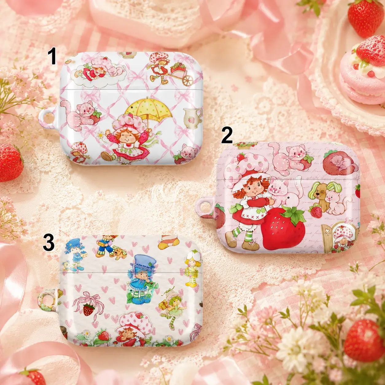Vintage Strawberry AirPods Case – Cute Retro Children Illustration, Berry & Sweet Treats Aesthetic Cover, Protective Cover for all Airpod Gen 1 2 3 4/ AirPods Pro Gen 1 2