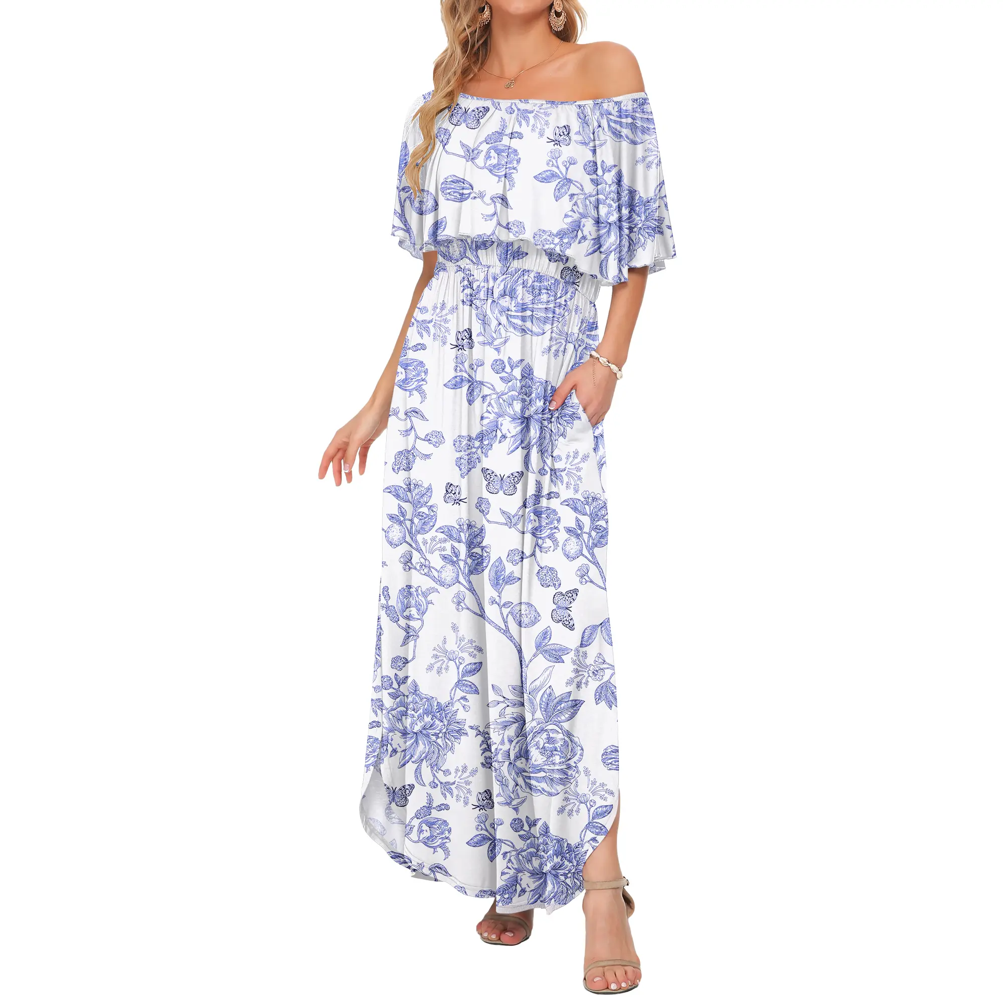 Restocked] AUSELILY Women's Plus Size Off The Shoulder Dress Wedding Guest  Dress Summer Casual Long Ruffle Party Side Split Beach Maxi Dresses with  Pockets - TikTok Shop