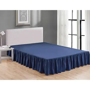 Wrap Around Solid Microfiber Luxury Hotel Quality Fabric Bedroom Gathered Ruffled Bedding Bed Skirt 14 Inch Drop (Queen, Navy)