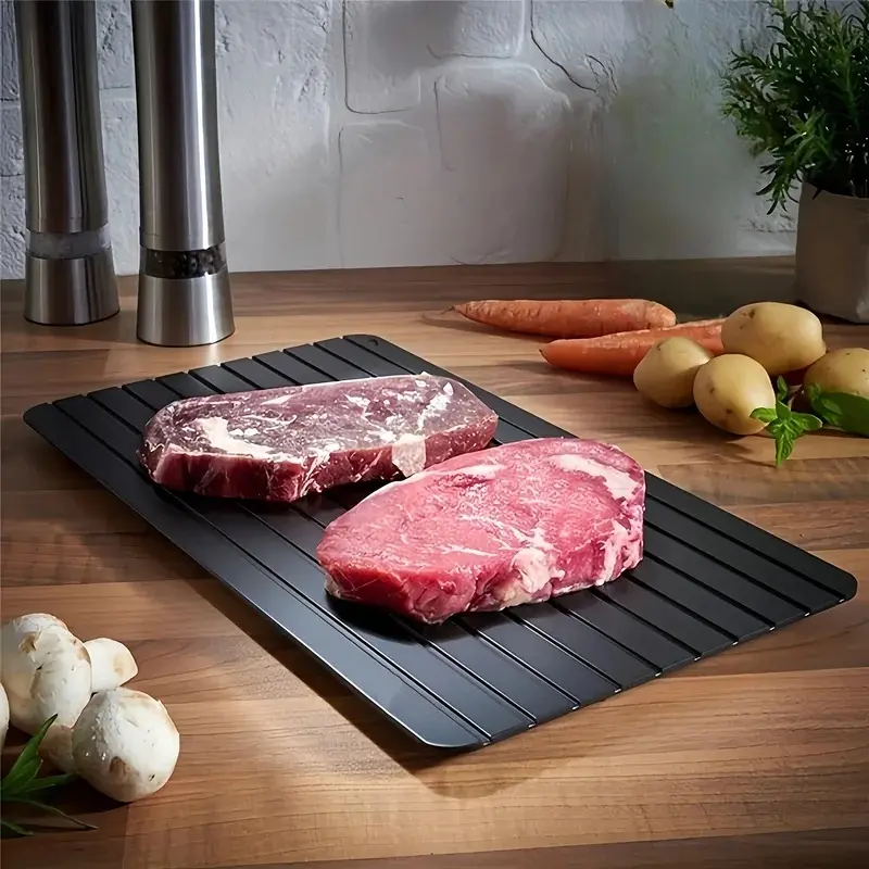 Quick Defrosting Tray, suitable for frozen meat, large size defrosting board, with groove design, quickly defrosts food, a safer kitchen gadget