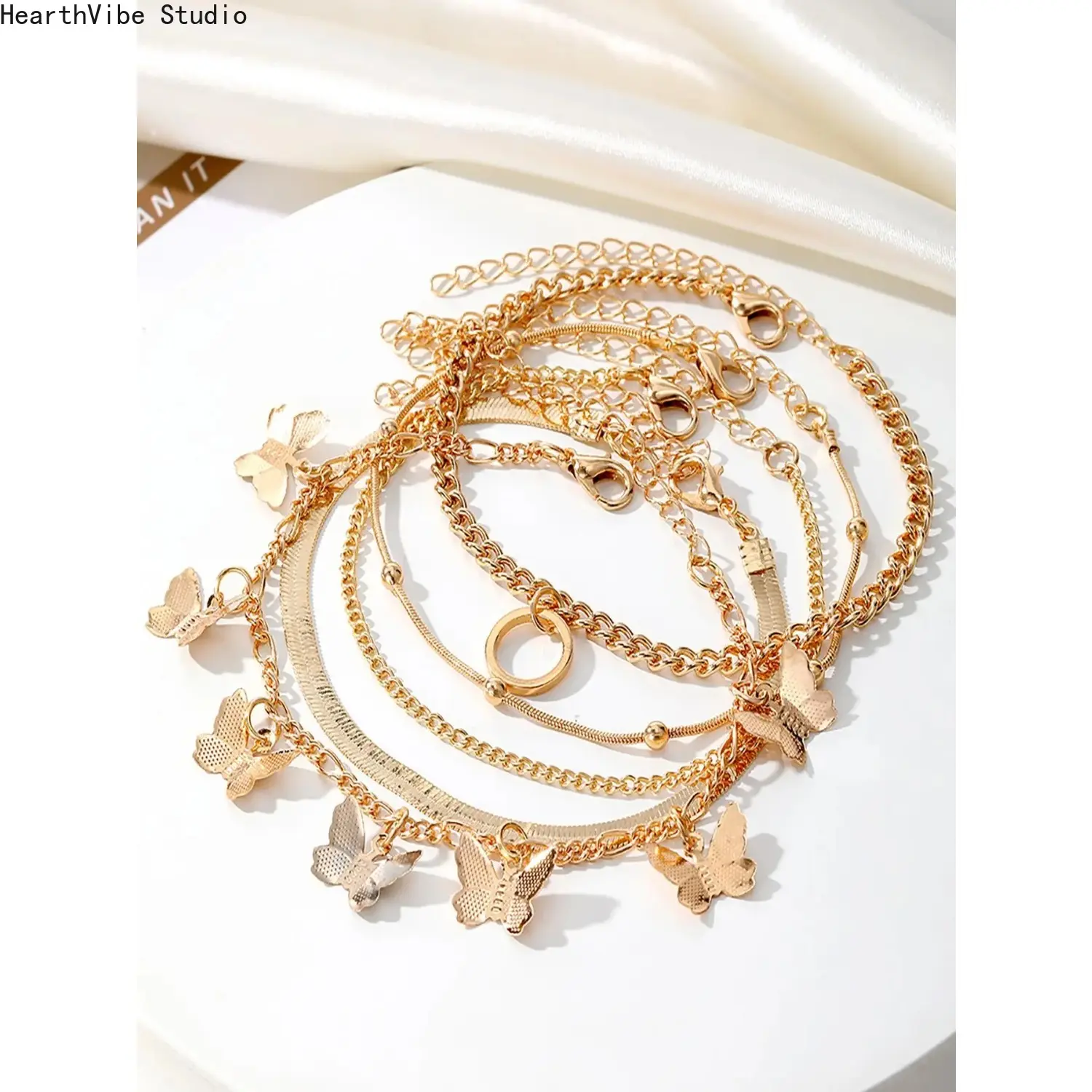 Women's 5-Piece Bracelet Bundle - Dainty Gold Minimalist Chains, Adjustable Length Charm Bracelets, Everyday Wear Sports Wristbands, Layering Sets, 5 Counts, Unisex Adult, Accessories For Women, Durable Metal, All Seasons, Casual, Bracelet With Charms, Je