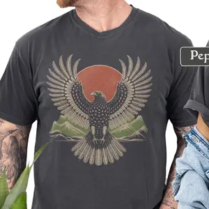 Comfort Colors Artistic Hawk T Shirt, Retro Vintage Nature Graphic Tee, Faded Boho Bird Shirt, Mountain Eagle Shirt, Sun T-shirt